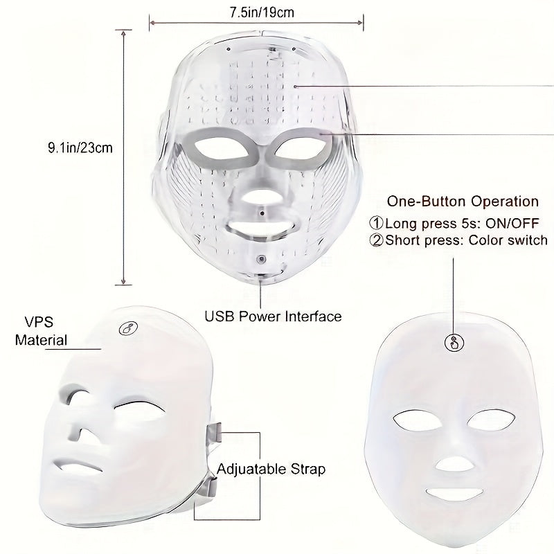 7-Color LED Facial Mask Wireless Rechargeable Skin Rejuvenation Device for Home and Salon