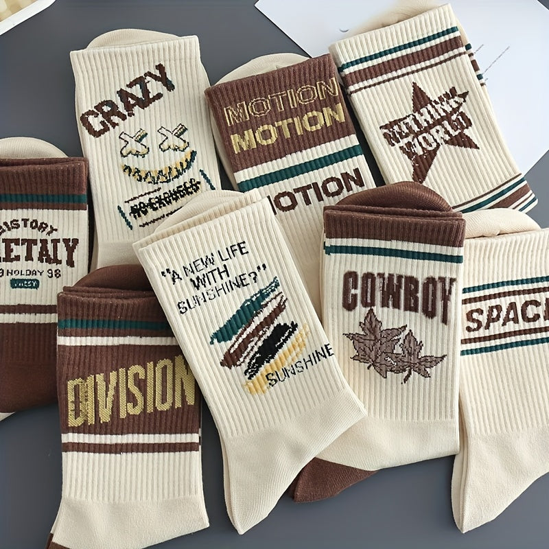 Men's Crew Socks 8 Pairs Retro Style Breathable Comfortable All Seasons