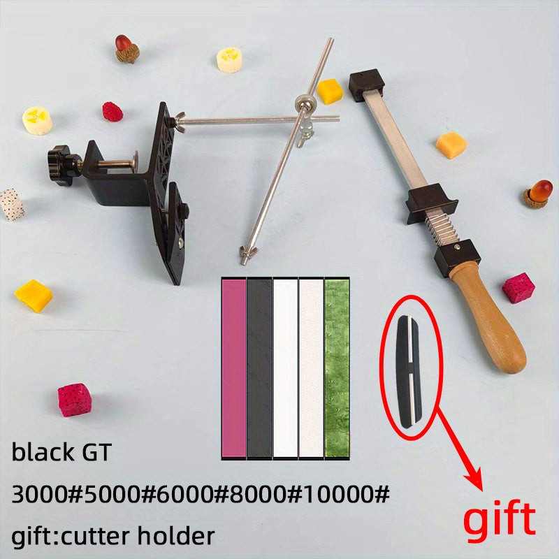 Kitchen sharpening tool with corner-mounted sharpener and professional-grade stone