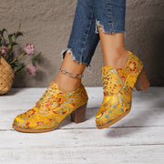 Ladies Ethnic Floral Embroidered Lace-Up Dance Shoes High Heels