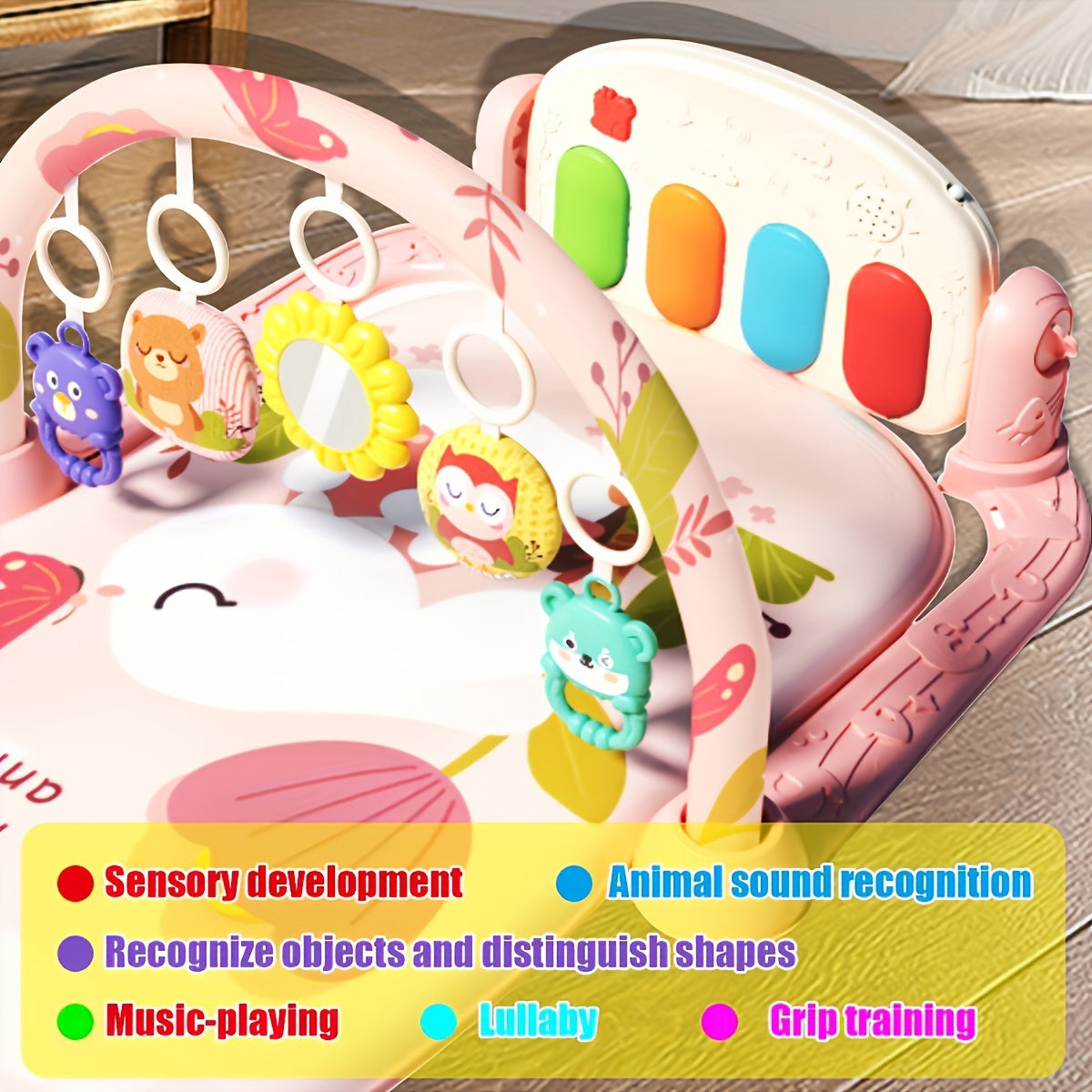 Игровой коврик с ракетной тематикой и музыкальной педалью пианино для малышей в возрасте от 0 до 3 лет, универсальное активное одеяло в синем/красном/зеленом цвете - отличный подарок на дни рождения, праздники и особые случаи.