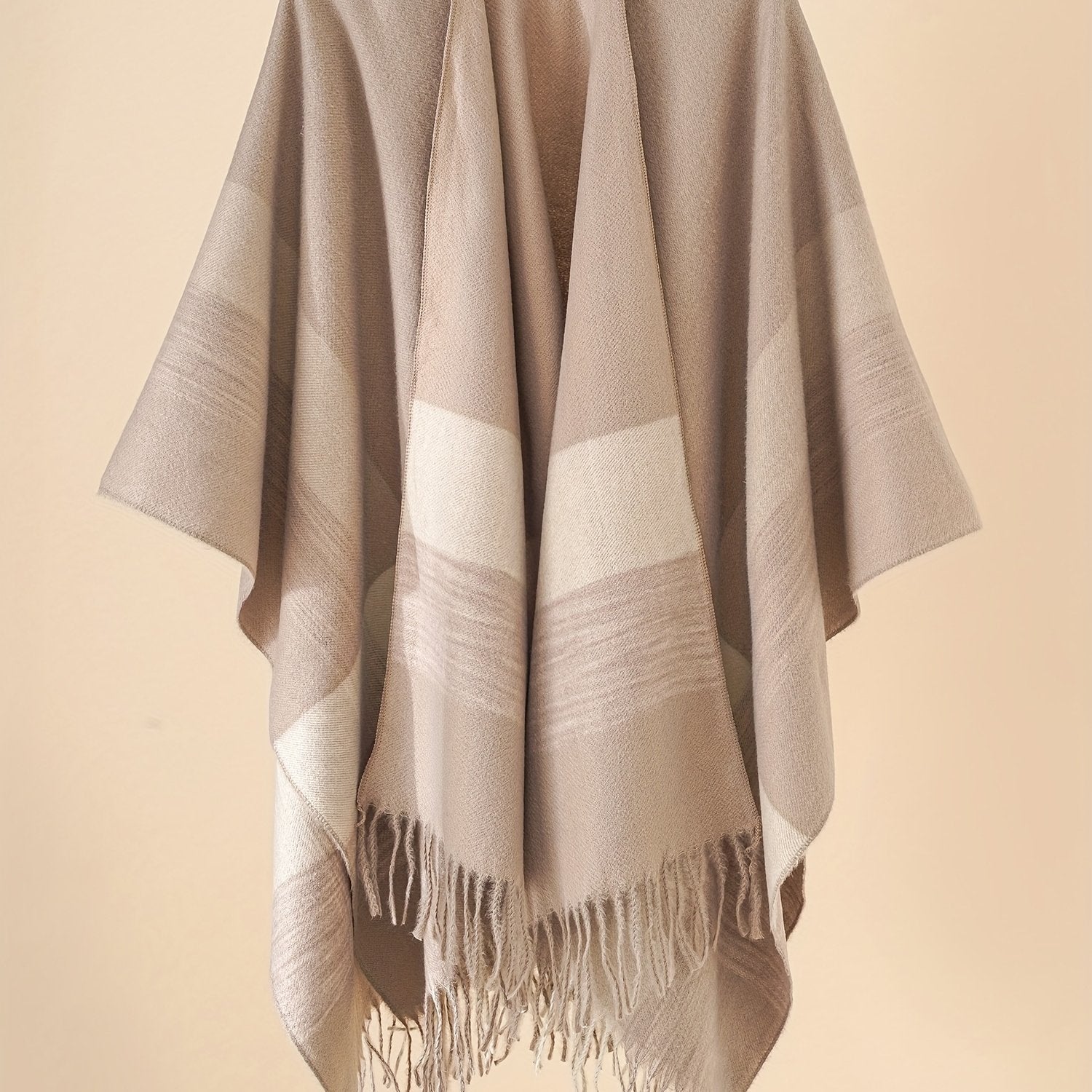 Plus-Size Open-Front Fringe Shawl Cardigan Casual Cape Sweater for Autumn Winter