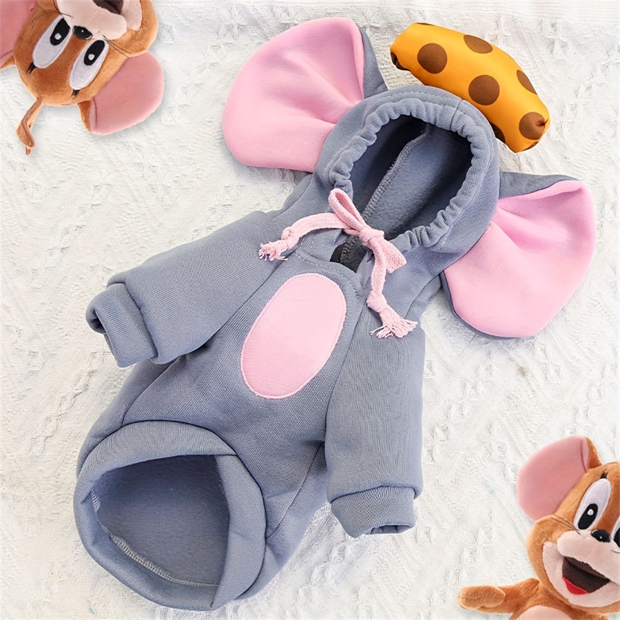 Sudadera con capucha para mascotas pequeñas y medianas, tema ratón, suéter de punto, poliéster