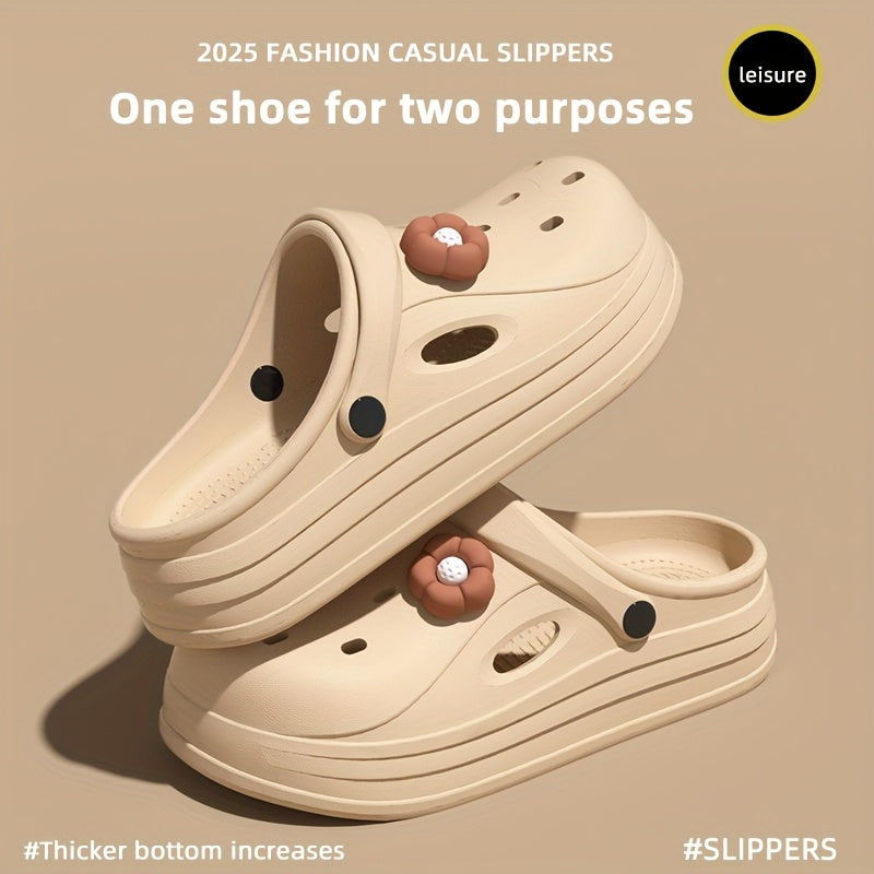 Women's Beige Closed-Toe Clogs Thick Platform Non-Slip Sandals with Cushioned Sole