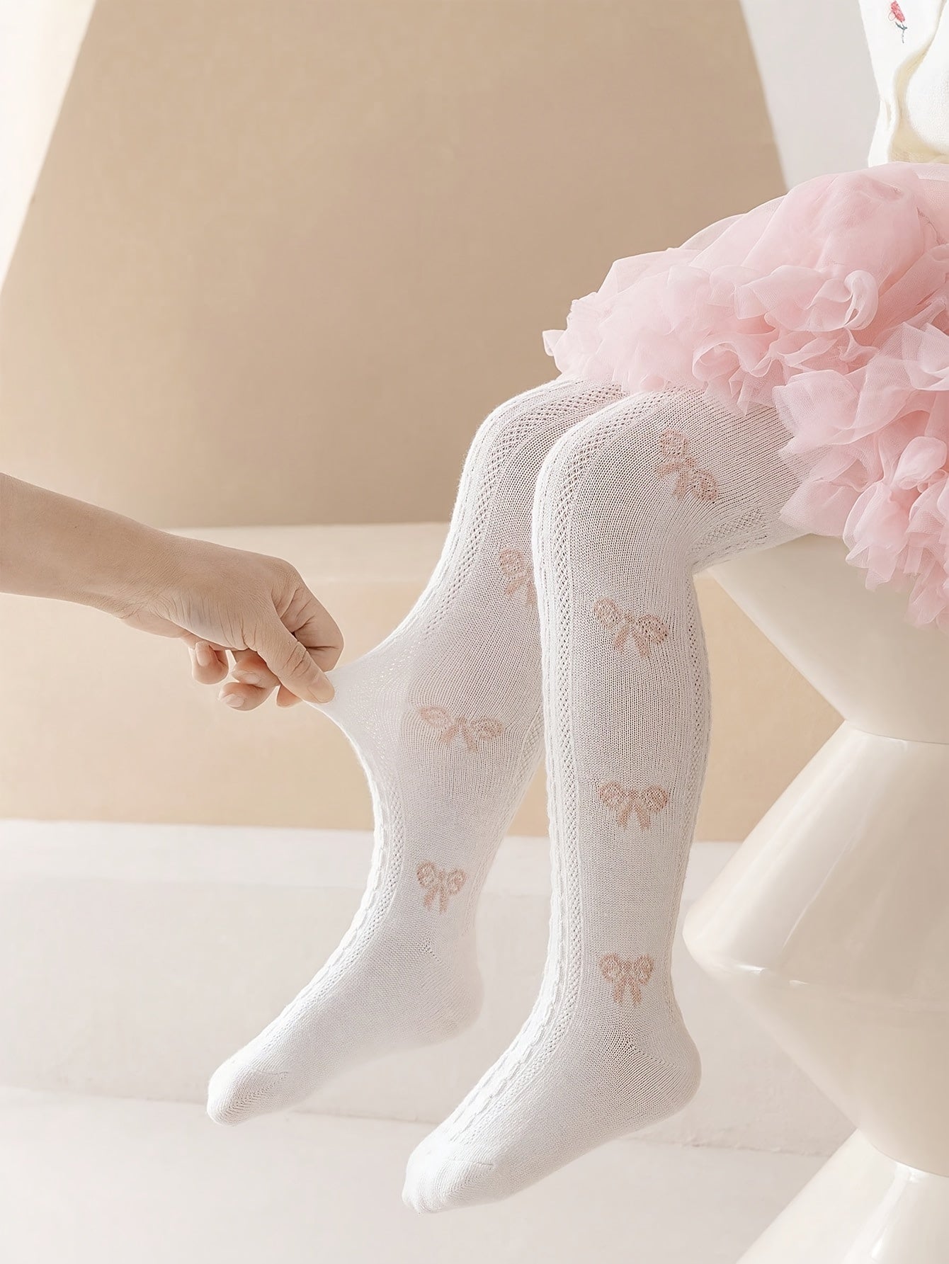 Girls' Leggings Set with Bowknot Pattern for Spring and Fall Kids' Skinny Knit Fabric