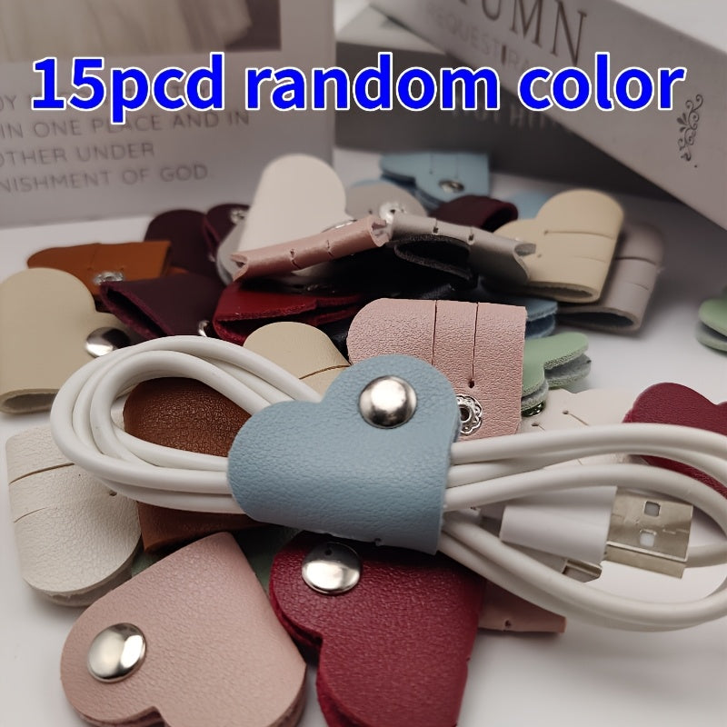 Heart-Shaped PVC Leather Cable Organizer Set for Headphones and Charging Cords