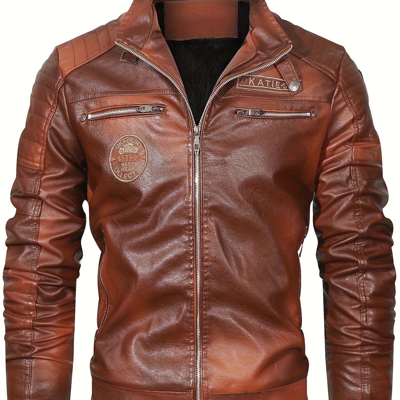 Zarif erkaklar uchun ochiq havoda kiyiladigan PU kurtka, iliq flis astar bilan.