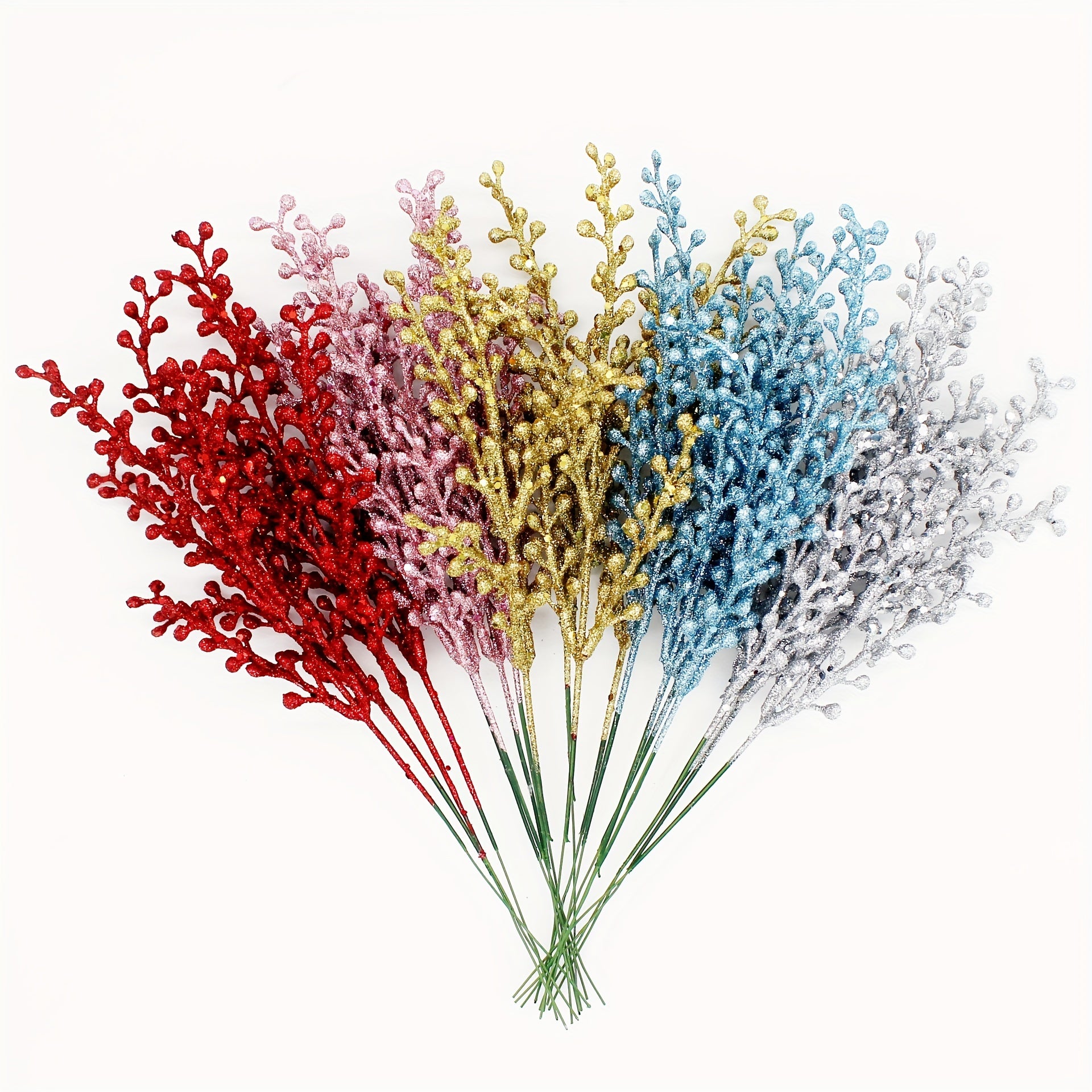 Juego de 6 regalos decorativos navideños con bayas de purpurina dorada y rosa para decoración navideña