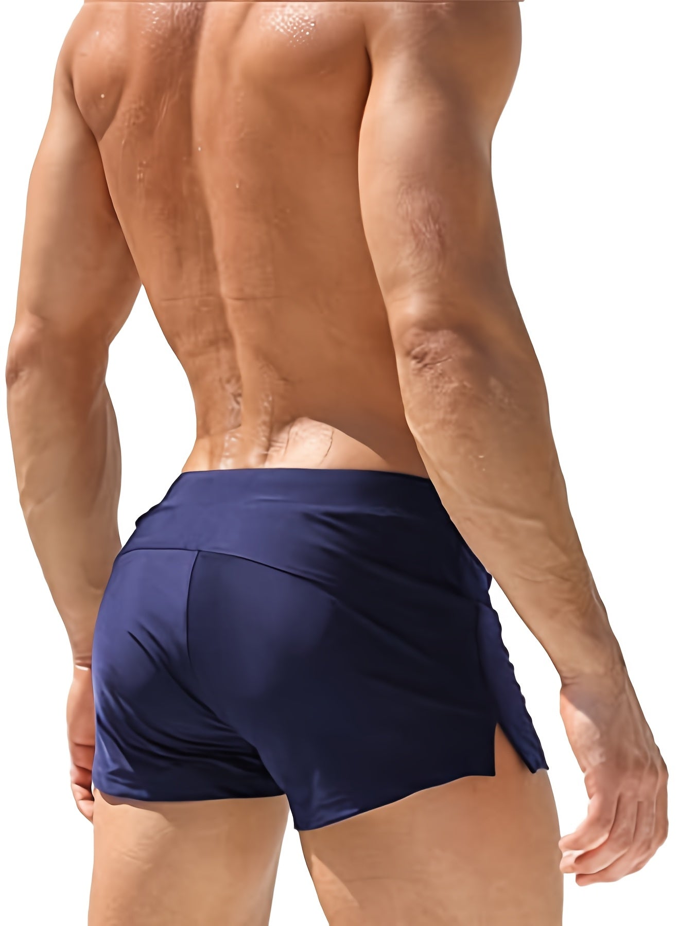 Men's Quick-Dry Swim Trunks with Zipper Pocket Stretchy Nylon Elastane Solid Color Drawstring Waist for Beach Pool
