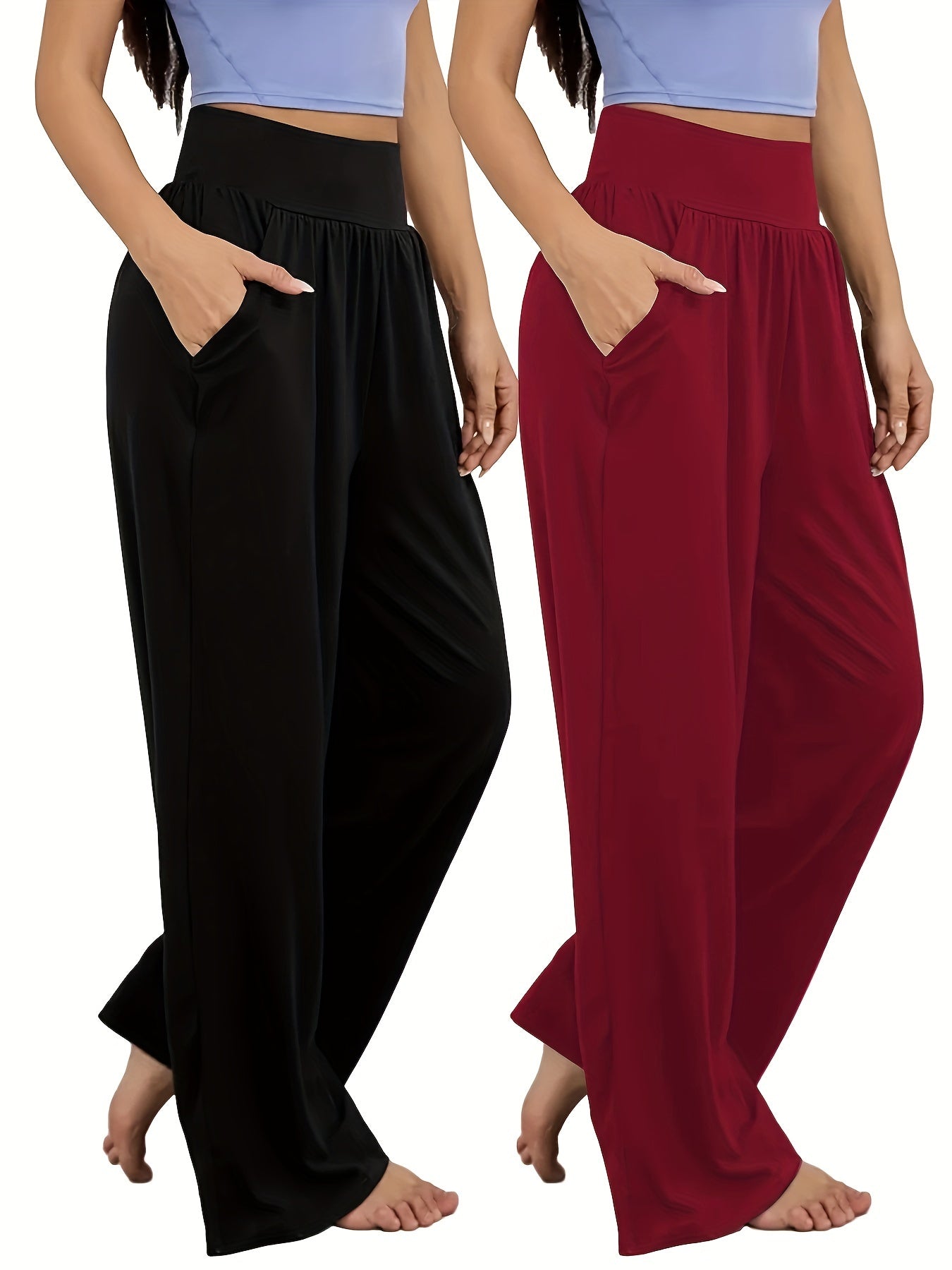 2 ayollar uchun plussiz to'g'ri oyoq shimlar, qora va kulrang rangda, elastik bel, polyester, mashinada yuvish mumkin