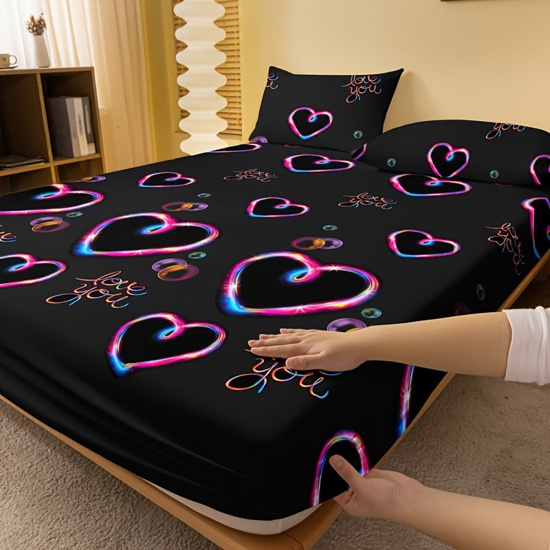 Colorful Love Print Fitted Sheet with Deep Pocket Soft Bedding Mattress Protector