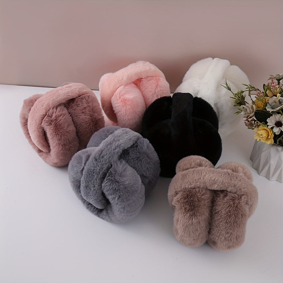 Cozy Fleece Ear Warmers for Women Windproof Foldable Autumn Winter Solid Color