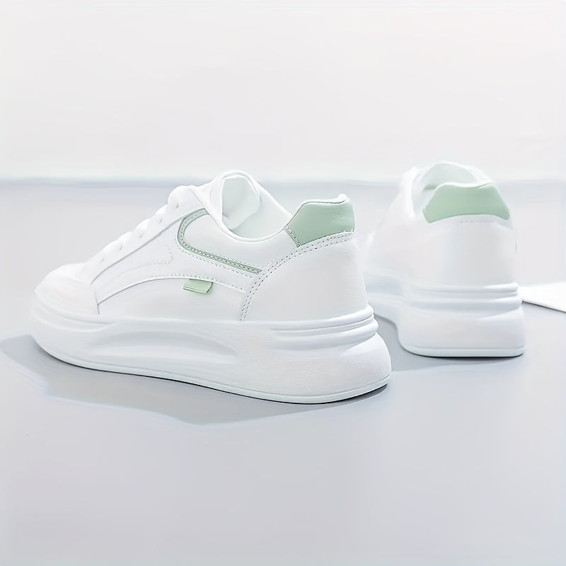 Women's Breathable White PU Low-Top Sneakers for Running and Casual Wear