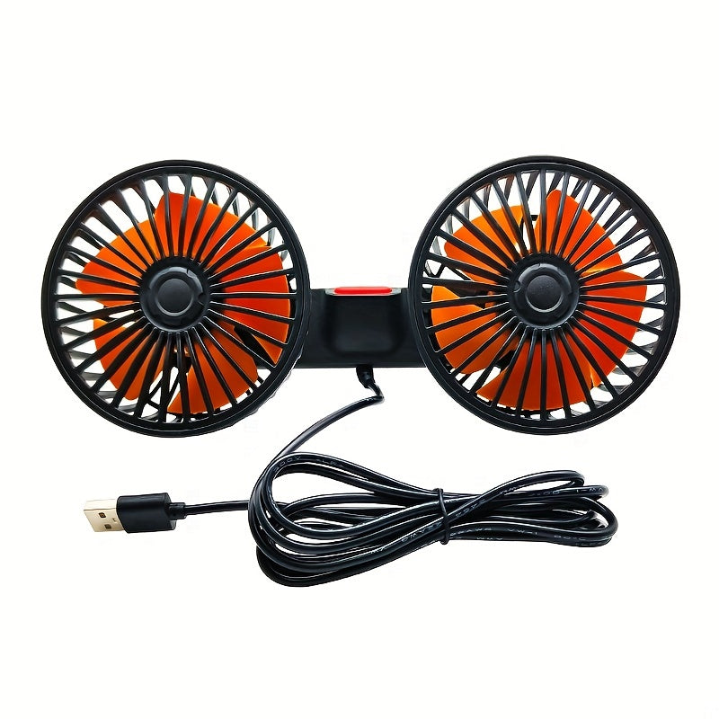 Car Fan Dual-Head Rear Air Circulator 3-Speed Adjustable 360° Rotation