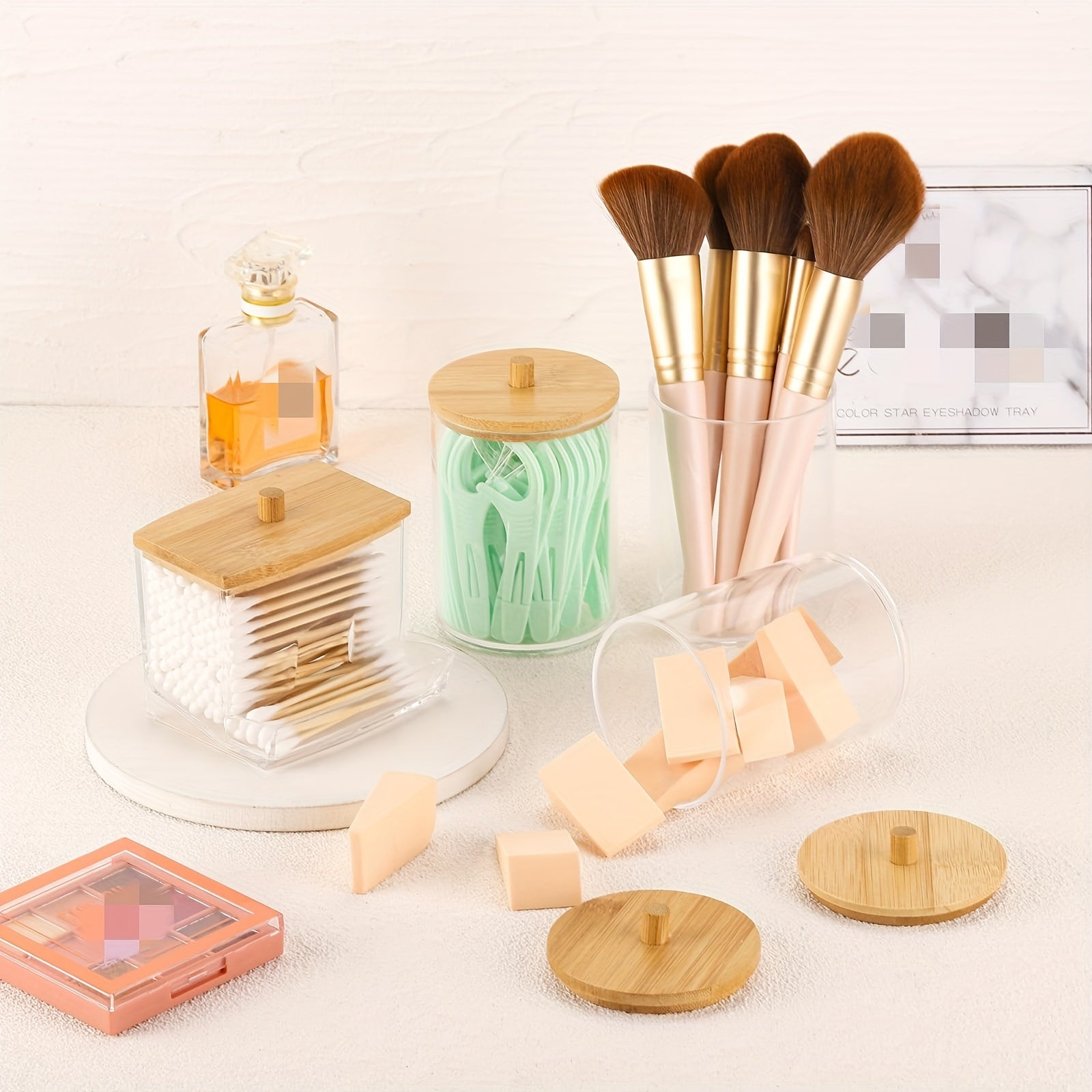 Conjunto moderno de organizador de baño con portacepillos espacioso y 4 frascos de farmacia elegantes