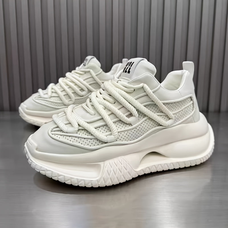 Men's Casual Sports Sneakers Low Top Lace-Up Solid Color Durable PVC Sole