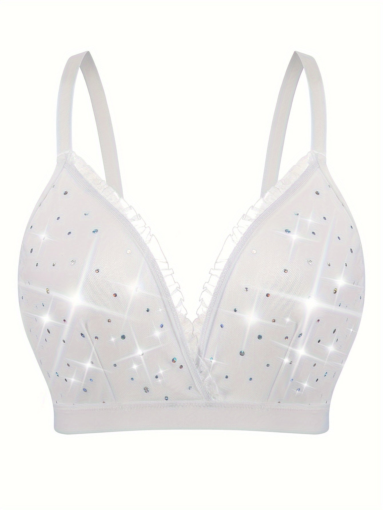 Plus Size Women's Deep V-Neck Sparkling Backless Lace Strapless Bra