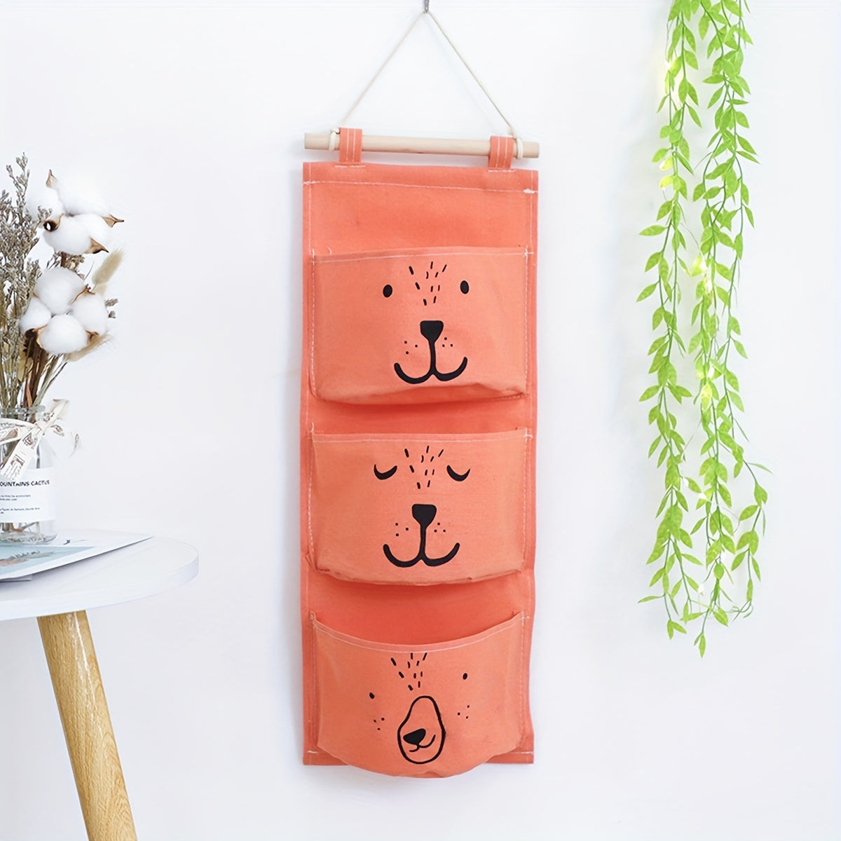 Bear Face Wall Organizer for Kids with Large Capacity Polyester Storage for Clothes and Diapers