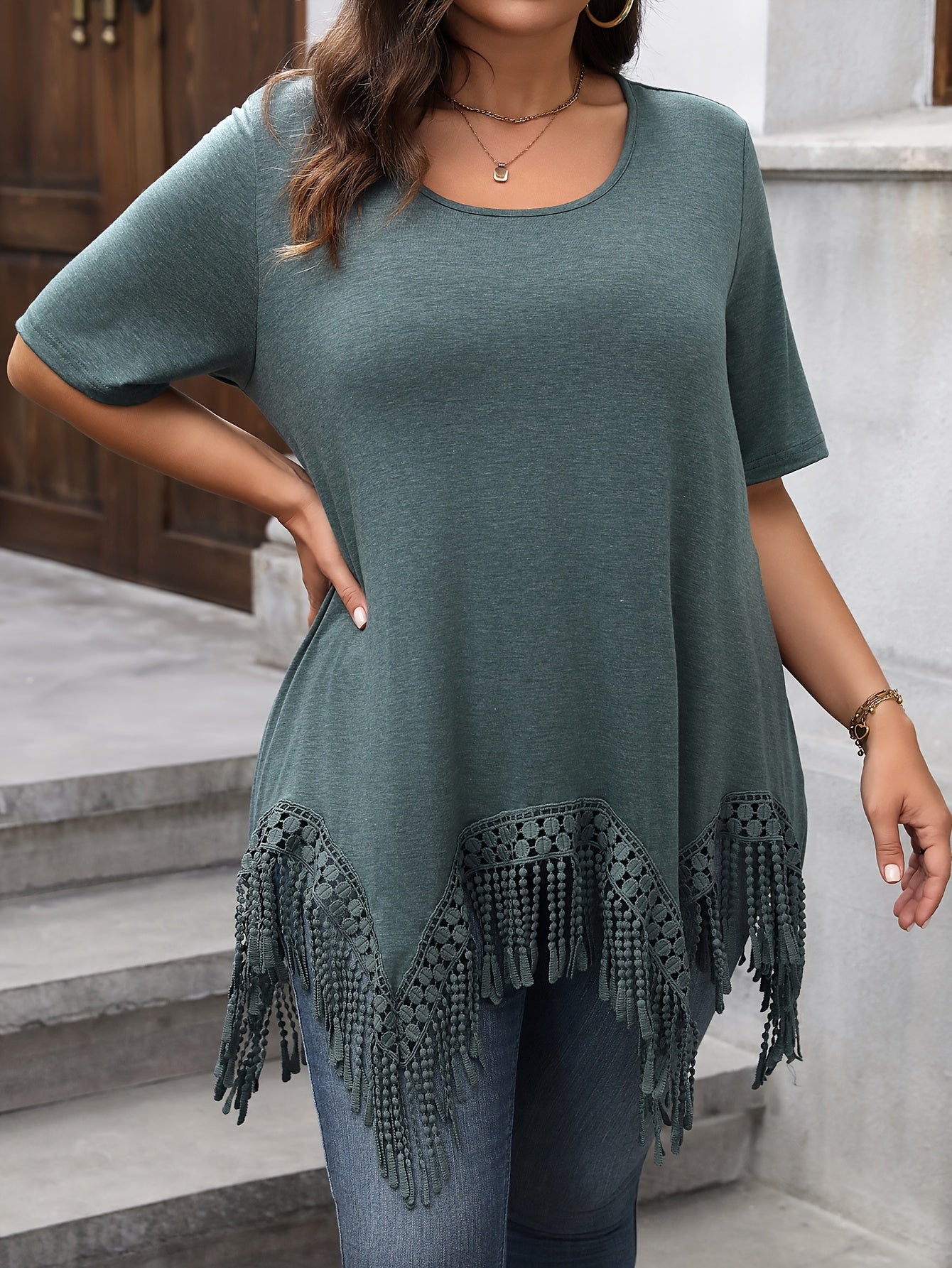 Plus Size Women's T-Shirt Polyester Crew Neck Solid Color All Season