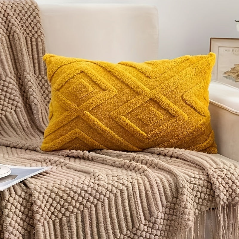 Yellow Faux Fur Pillow Cover for Sofa Couch Living Room Bedroom Car 18x18 Inches