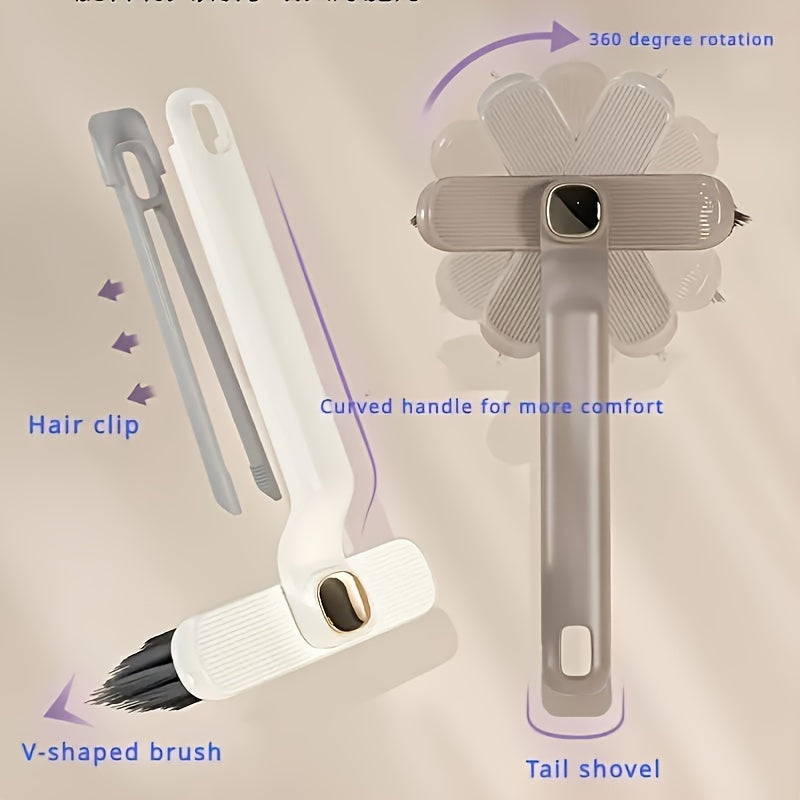 360-Degree Rotating Cleaning Brush Set with Clip and Scraper for Bathroom Kitchen
