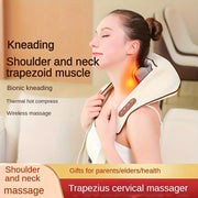 Wireless Rechargeable Massage Device for Shoulder and Neck with Heat and Adjustable Strength