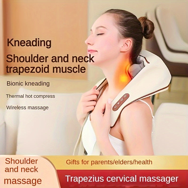 Wireless Rechargeable Massage Device for Shoulder and Neck with Heat and Adjustable Strength