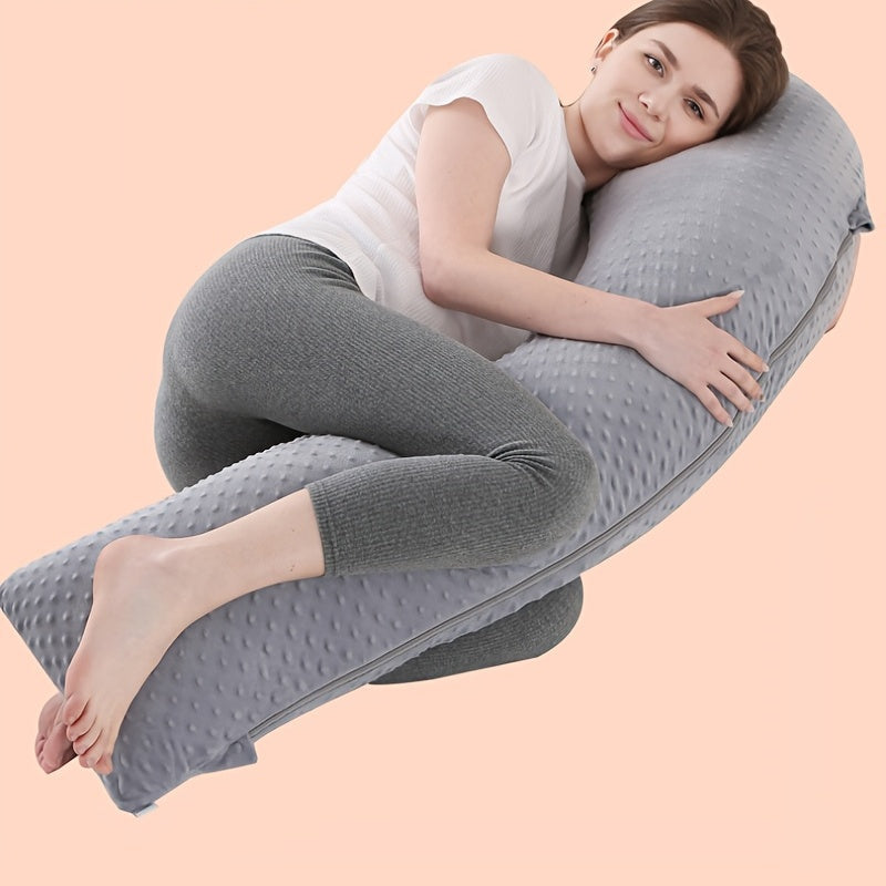 Adjustable Ultra-Soft J-Shaped Maternity Pillow with Removable Cover for Belly and Side Sleeping