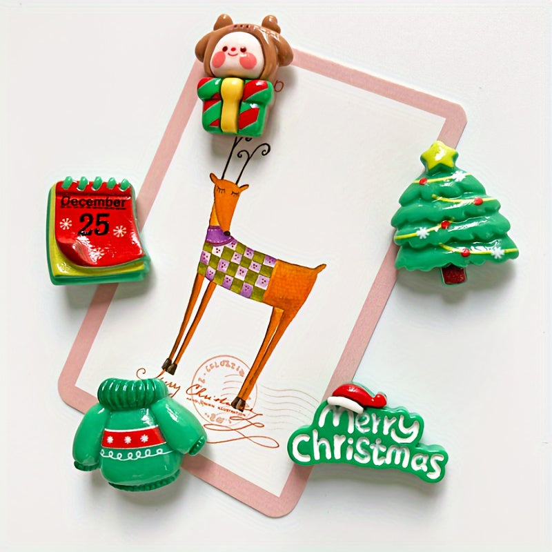 Set of 10 Christmas Refrigerator Magnets with Santa Snowman Tree Holiday Decor