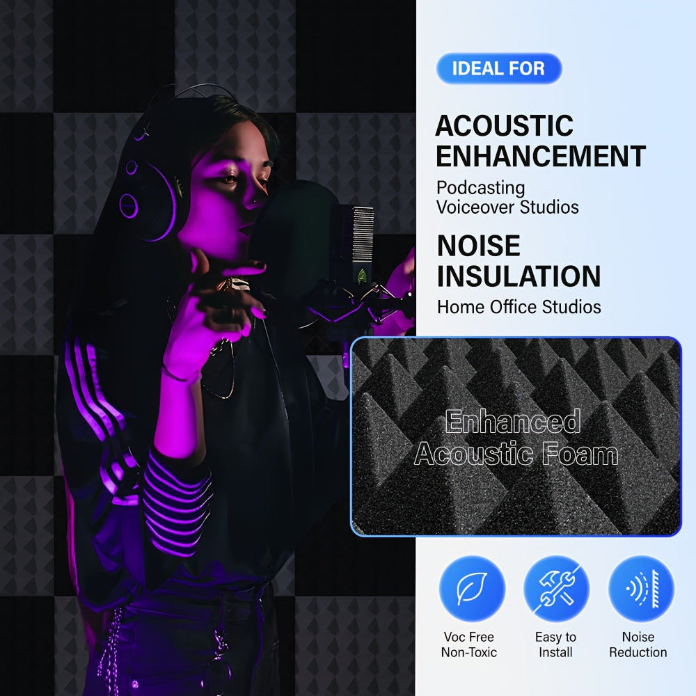 12-штукатурных панелей из акустической пены в пирамидальной форме для звукоизоляции, студии звукозаписи, дома, белые, черные, серые