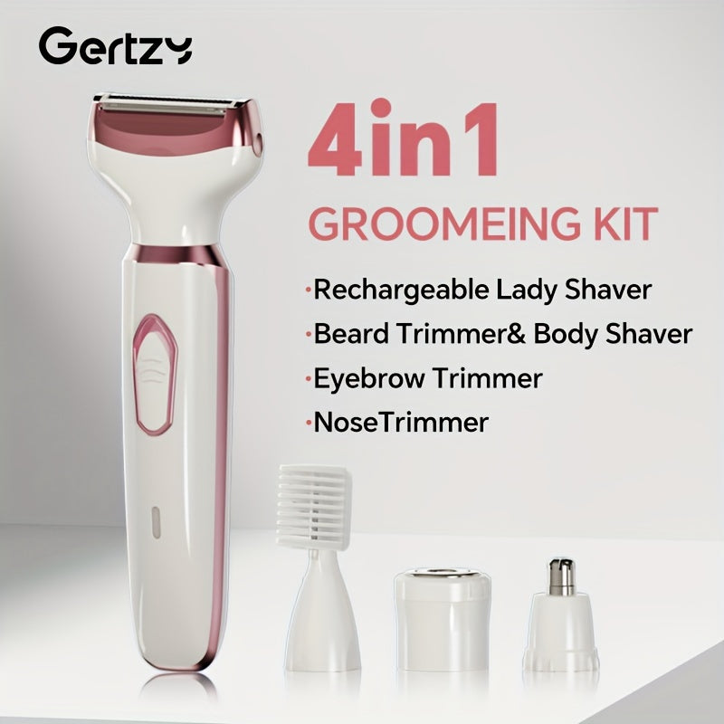 Women Electric Razor 4-in-1 Rechargeable Wet Dry Painless Grooming Face Nose Legs Underarm Bikini