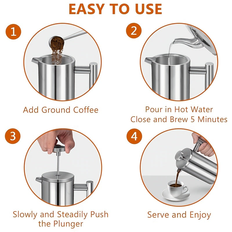 Cafetera de prensa francesa de acero inoxidable con doble pared y aislamiento de 33oz