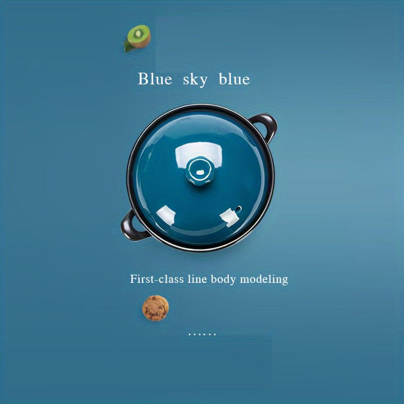 Ceramic Casserole Dish with Blue Lid 2000ml 67oz for High-Temperature Cooking