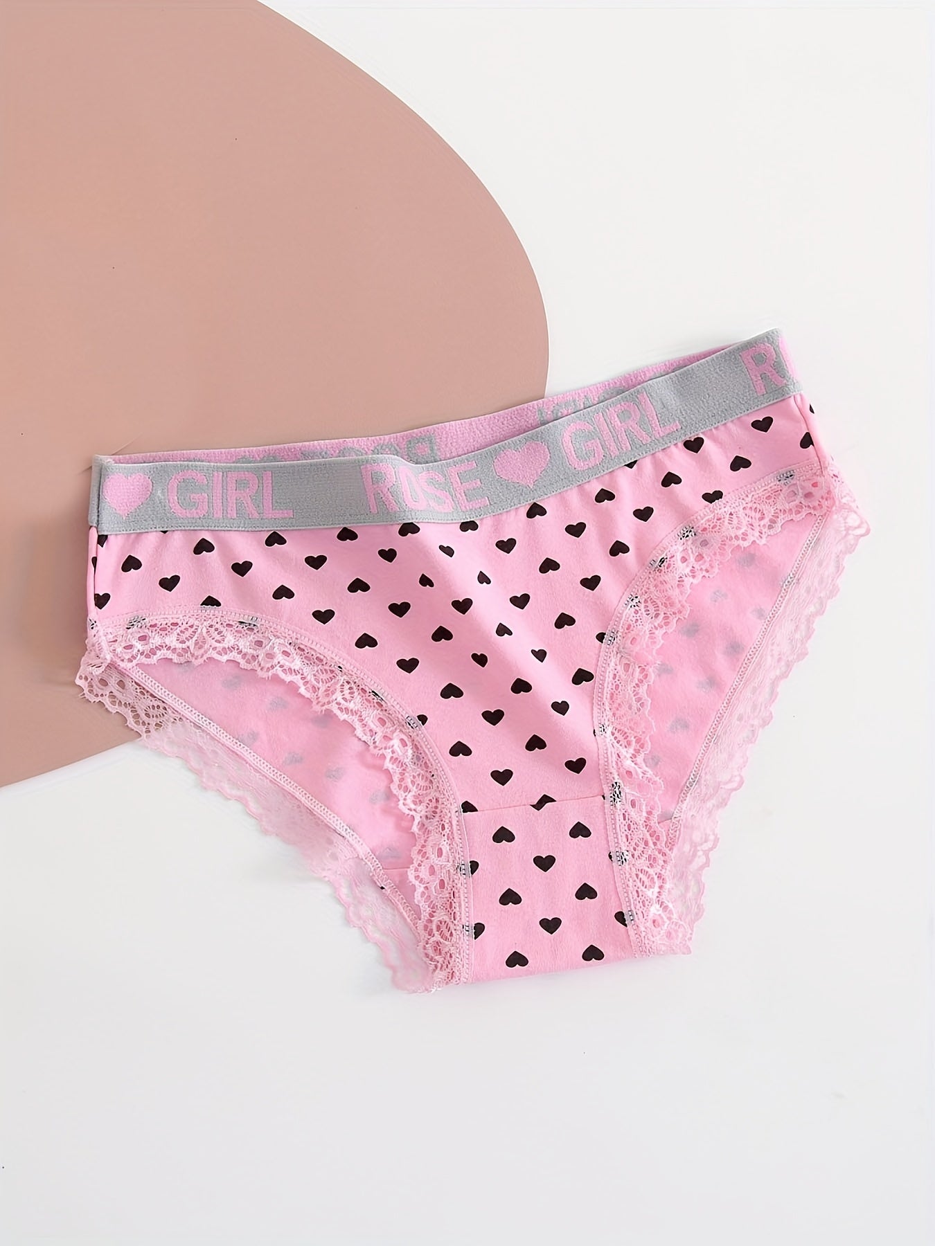 Women's Briefs 5-Pack Rose Heart Print Low-Rise Spandex Knit Underwear