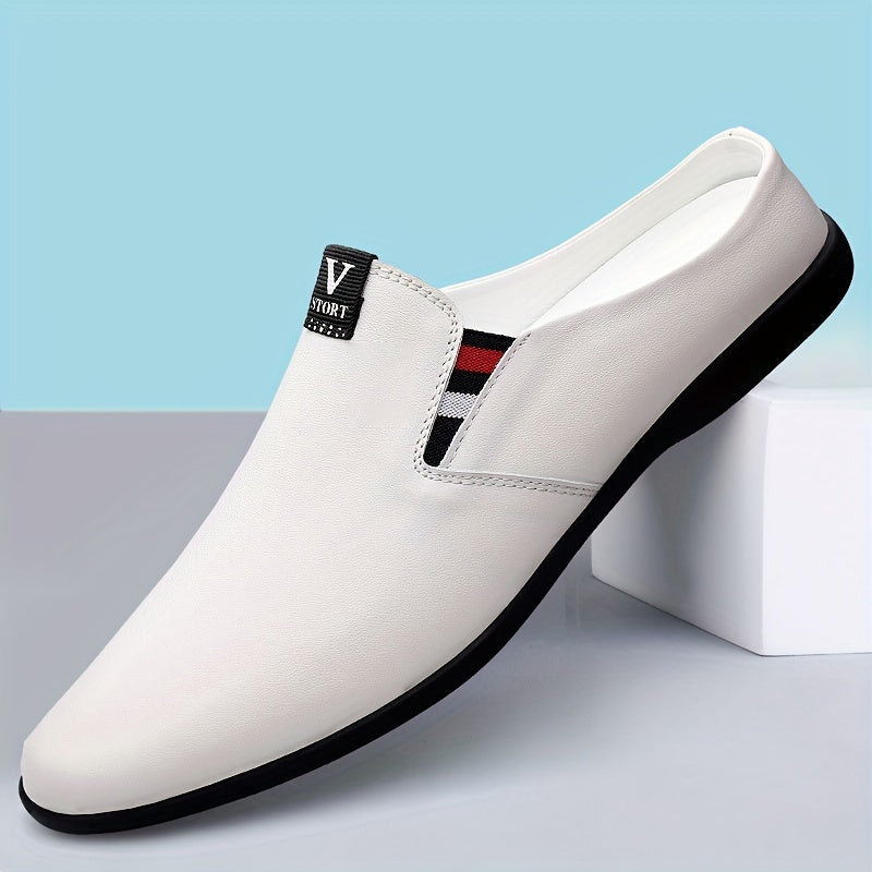 Men's Summer Slip-On Mules with Breathable Split Leather Upper Non-Slip Rubber Sole