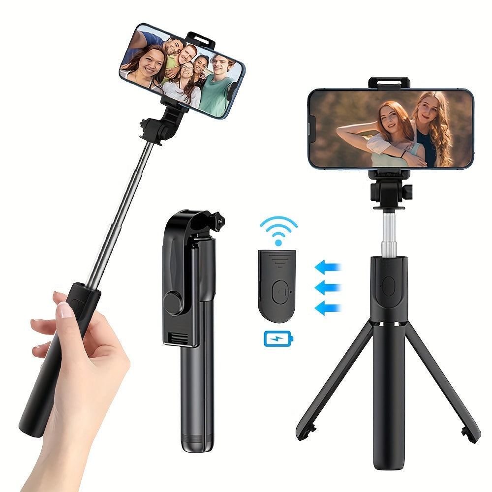 Настольный штатив с вращающейся на 360° держателем для телефона и беспроводной селфи-палкой для влога