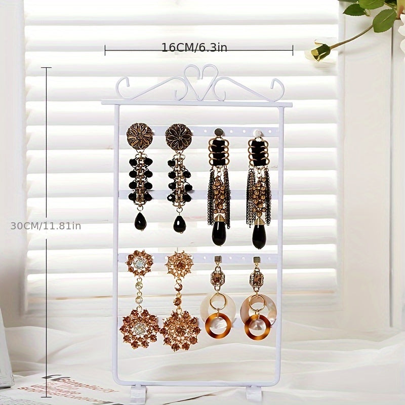 Organizador de pendientes de metal con 48 ranuras, torre de joyería de escritorio duradera con recubrimiento en polvo