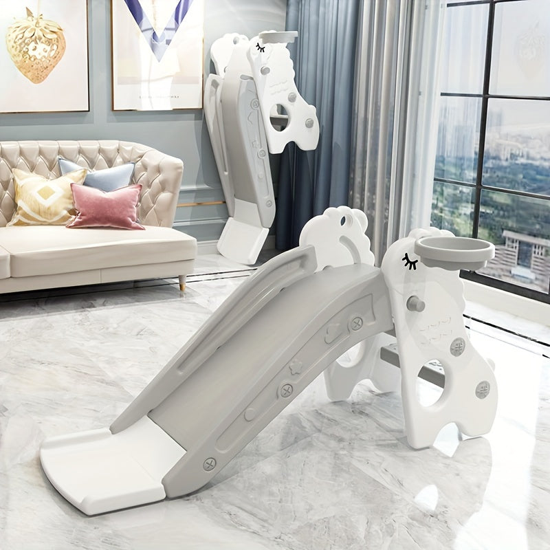 Bolalar uchun uyda o‘ynash uchun ichki yig‘iladigan plastmassa slaydi, yosh 2+, pushti va oq