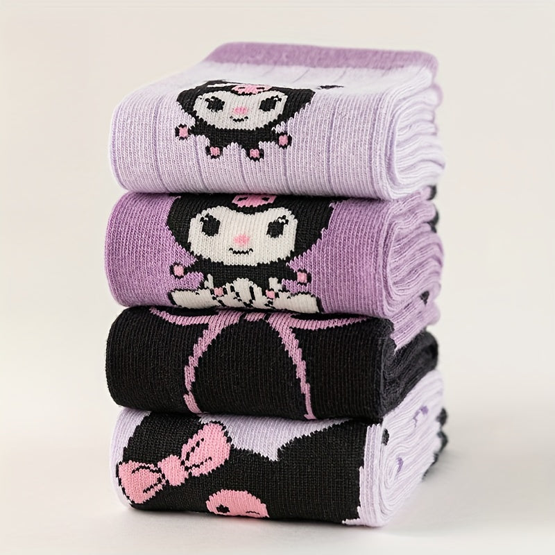 Teen Purple Knit Socks with Love Bow Pattern