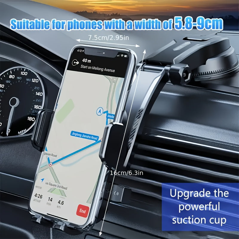 Universal Car Phone Mount ABS Dashboard Holder 360° Rotatable Single-Handed Setup