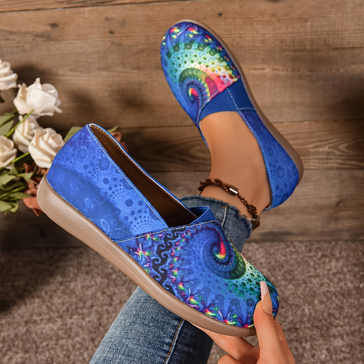 Zapatillas planas coloridas con estrellas para mujer, ligeras, slip-on, mocasines casuales para verano