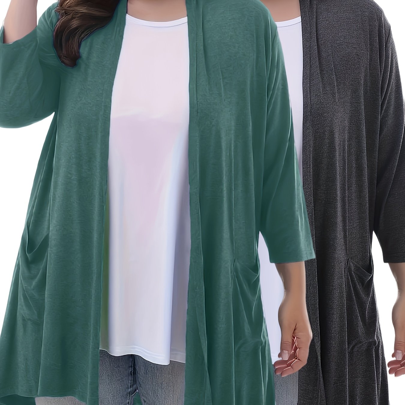 Women's Lightweight Soft Cardigan With Pockets 2-Pack in Dark Gray Green