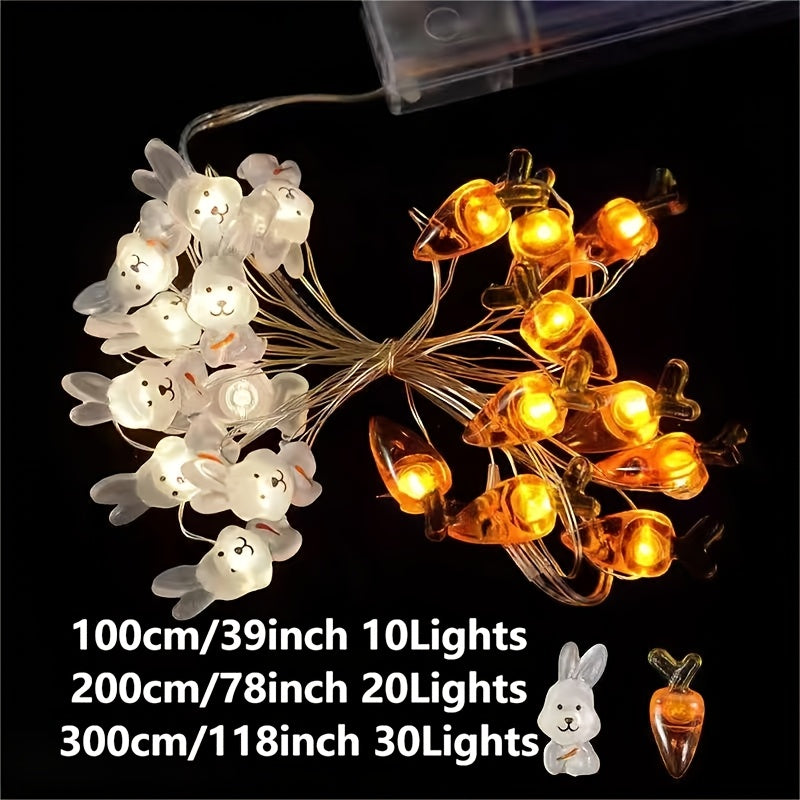 Bunny and Carrot LED String Lights Battery Operated Fairy Lights Copper Wire Egg-Shaped Decor for Celebrations and Ambient Lighting