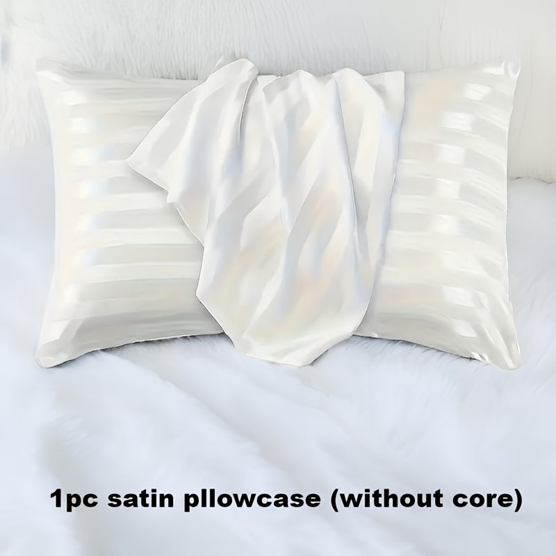 White Striped Satin Pillowcase Hypoallergenic Breathable Stain-Resistant