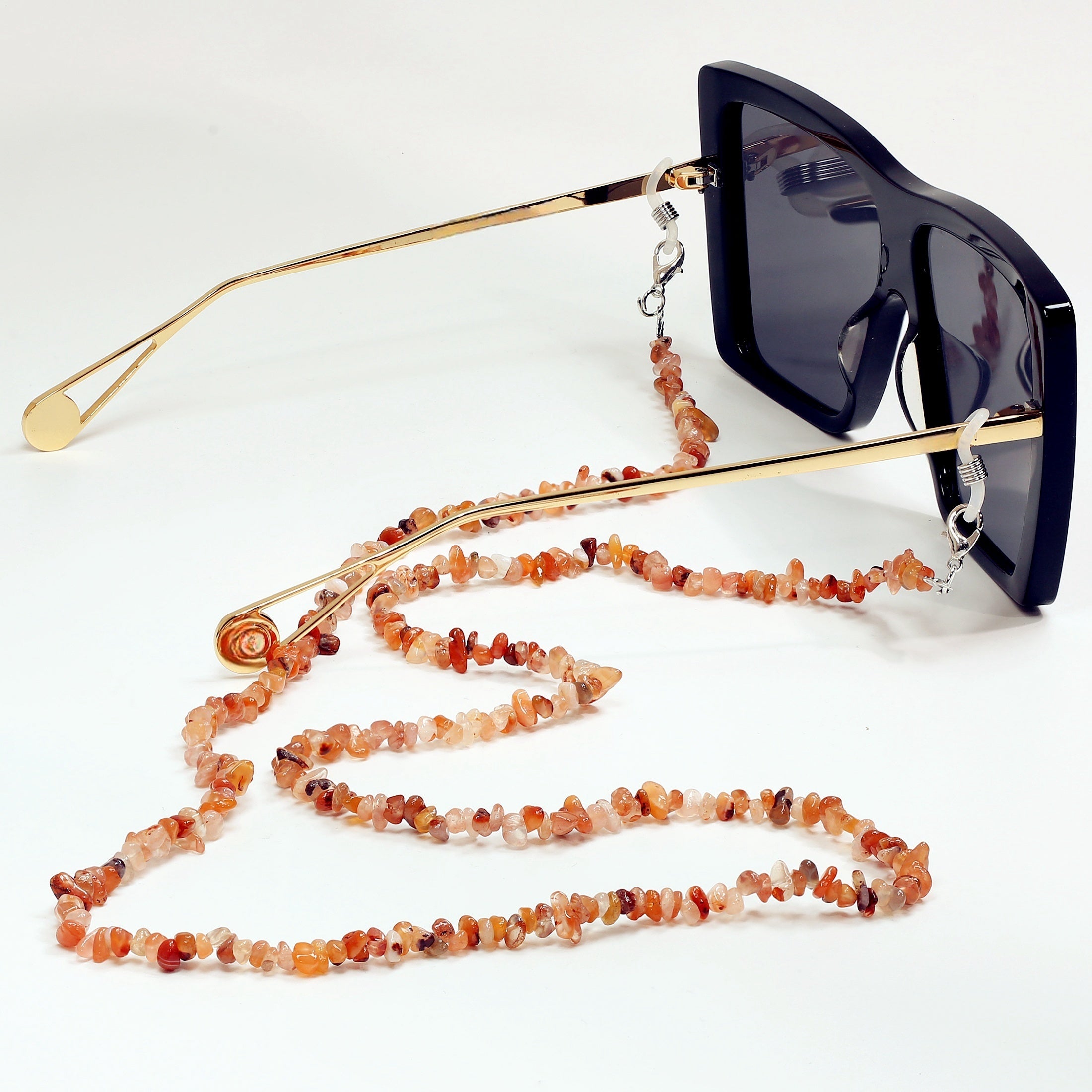 Цепочка из натуральных кристаллических чипсов с подвеской для очков и подвеской для наушников с кристаллом