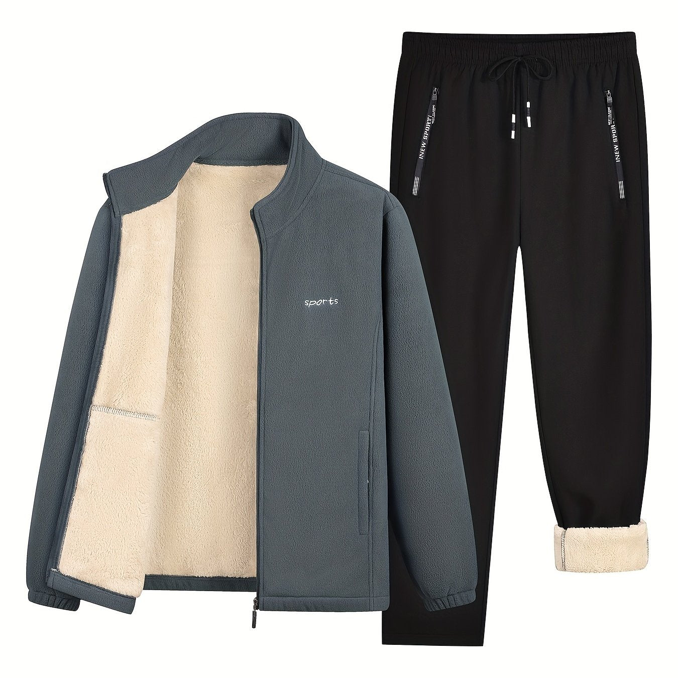 Men's Winter Fleece Set Long Sleeve Letters Pattern Casual Sports Warm Clothing