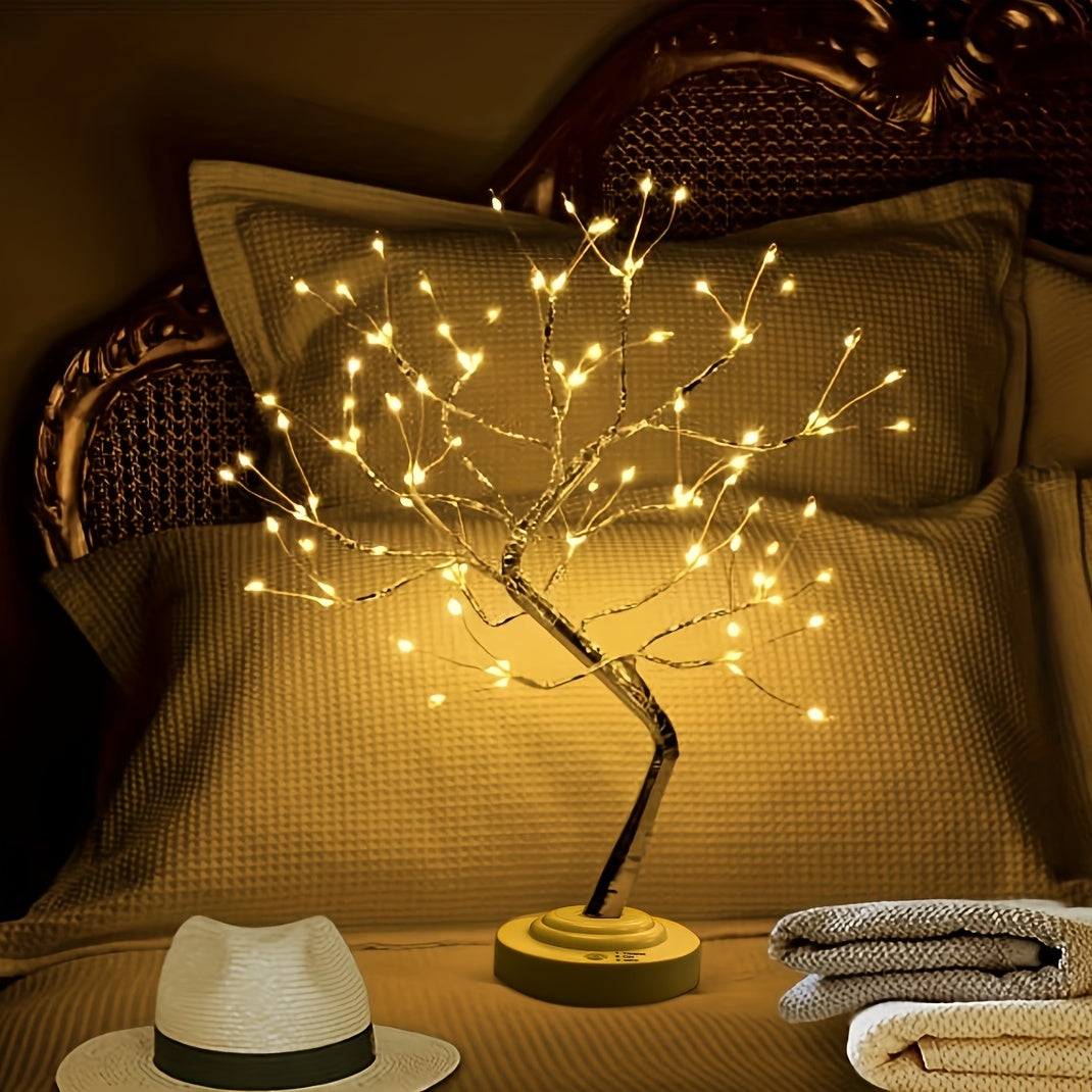 Árbol de bonsái artificial de 50.8cm con luz y 108 luces LED cálidas, doble USB, alimentado por batería, para decoración de dormitorio y ambiente festivo