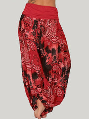 Ayollar uchun katta hajmli bohemiya raqamli bosma harem shimlar, erkin vintage, barcha mavsumlar