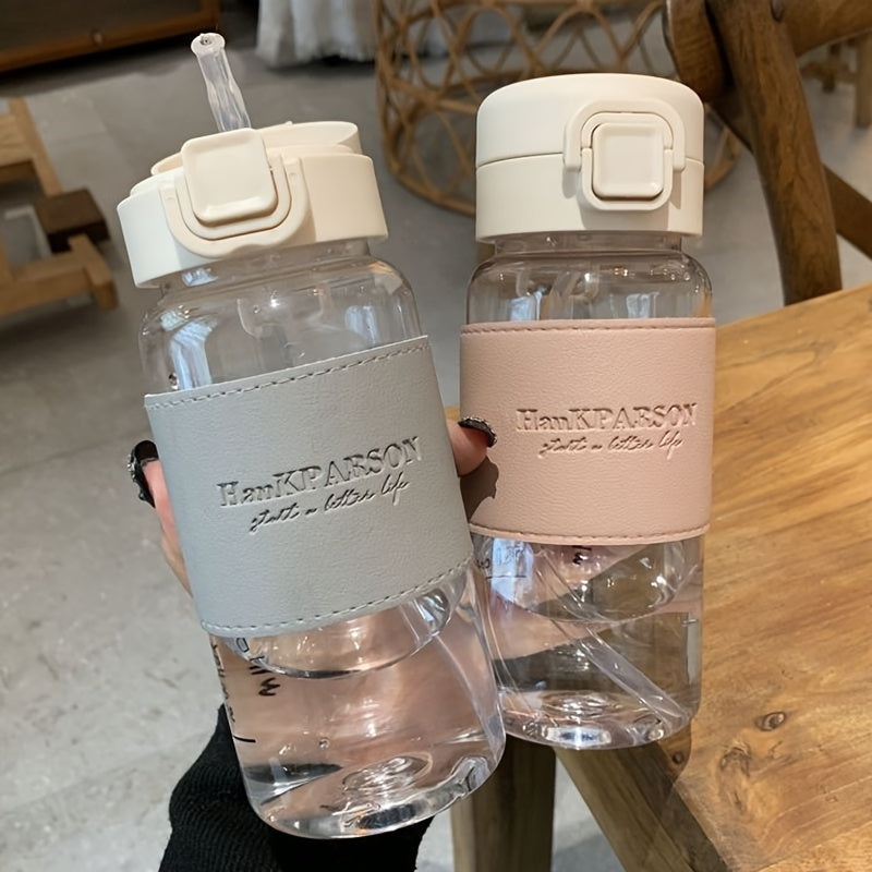 Clear 500ml Water Bottle with Straw High Temperature Resistant for Outdoor Sports Fitness Travel