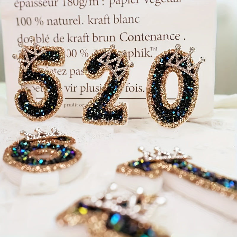 Large Birthday Cake Candles with Crown Metallic Powder Sparkling Number Candles for Kids and Weddings